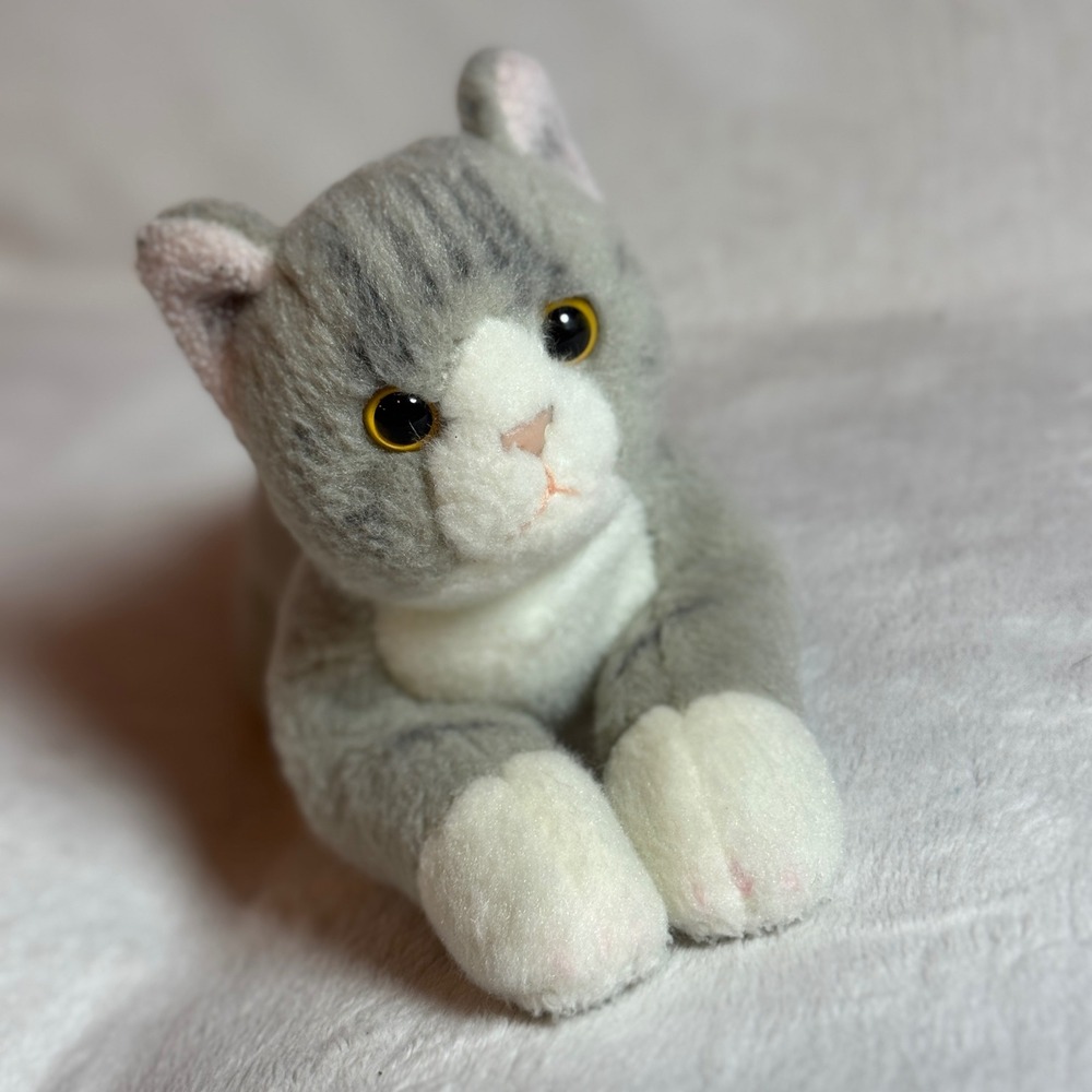 Bearington Collection Gray Plush Striped Cat Brown Eyes Explore Series 10" Soft